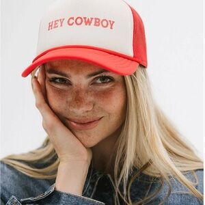 Gigi Pip Hey Cowboy Red and White womens Trucker Hat